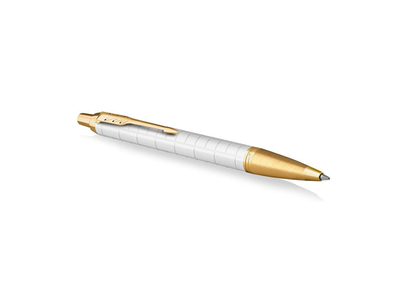 Parker IM Kugelschreiber | Perlfarbene Premium-Lackierung mit goldenen Zierteilen | Mittlere Schreibspitze mit blauer Nachfüllmi