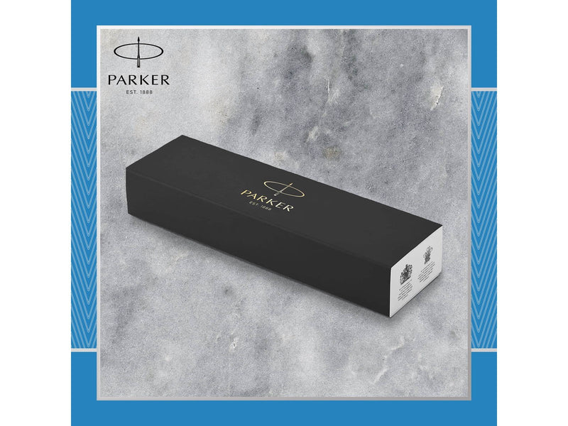 Parker IM Kugelschreiber | Blaugraue Premium-Lackierung mit Chromverzierung | Mittlere Schreibspitze mit blauer Nachfüllmine | G