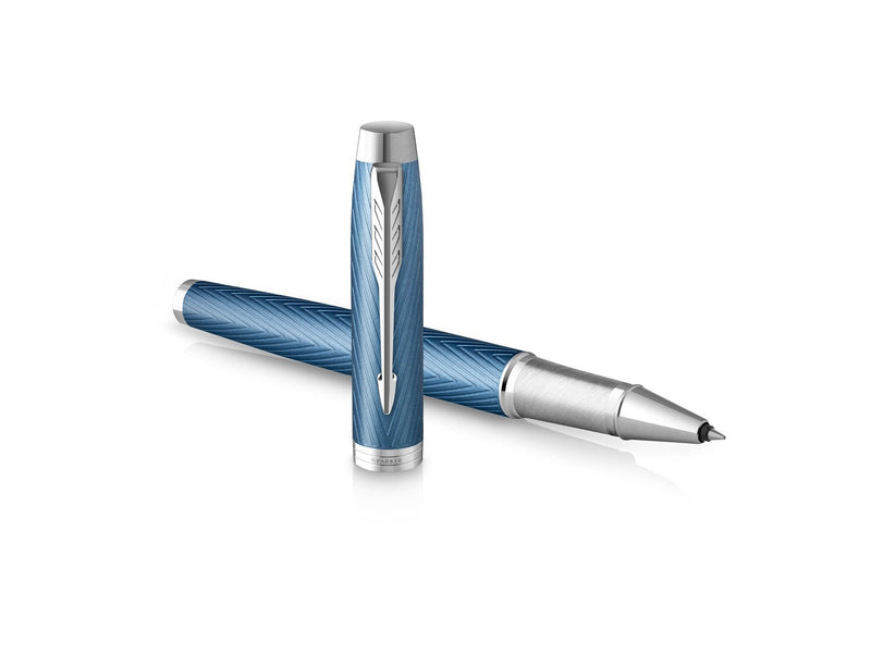 Parker IM Rollerball Tintenroller | Blaugraue Premium-Lackierung mit Chromverzierung | Feine Schreibspitze mit schwarzer Nachfül