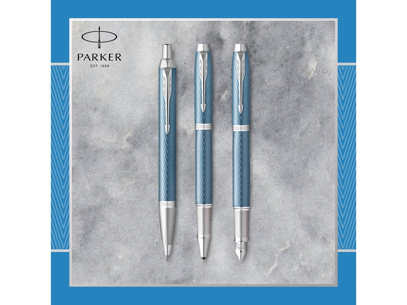 Parker IM Rollerball Tintenroller | Blaugraue Premium-Lackierung mit Chromverzierung | Feine Schreibspitze mit schwarzer Nachfül