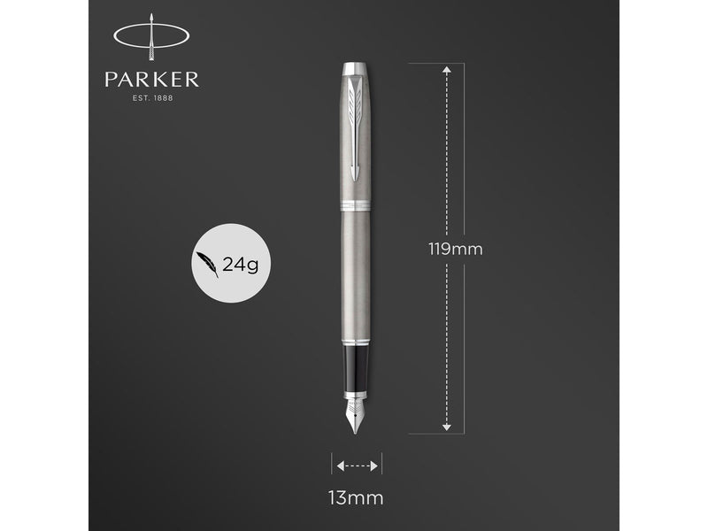 Parker IM Füller | Edelstahl mit Chrom-Zierteilen | Füllfederhalter mit mittlerer Feder und blauer Tinte | Geschenkbox