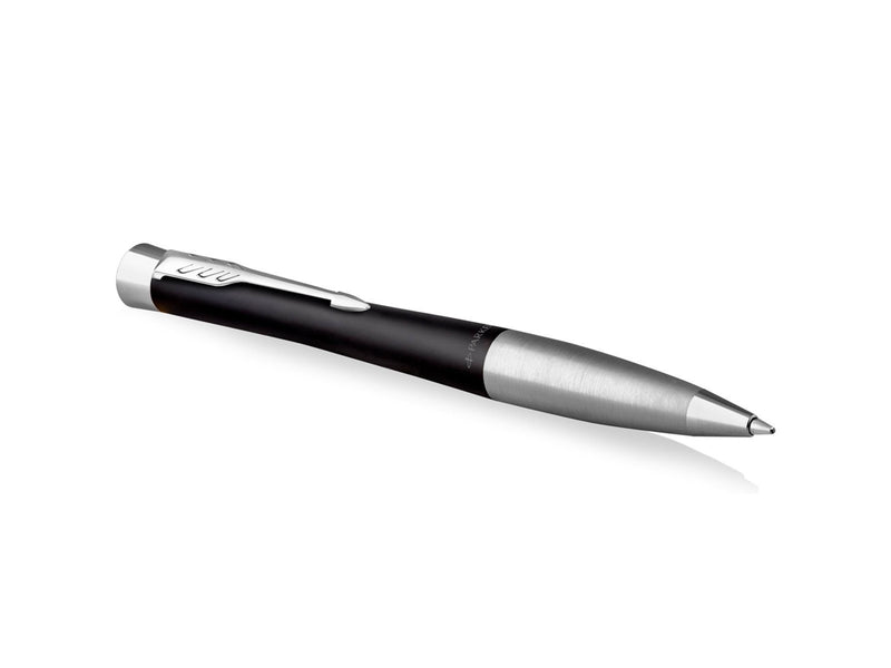 Parker Urban Twist-Kugelschreiber | Mattschwarz mit Chrom-Zierteilen | mit Nachfüllpatrone mit blauer Tinte | Geschenkbox