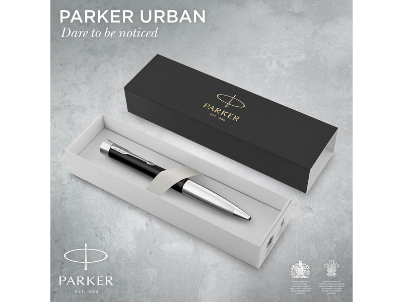 Parker Urban Twist-Kugelschreiber | Mattschwarz mit Chrom-Zierteilen | mit Nachfüllpatrone mit blauer Tinte | Geschenkbox