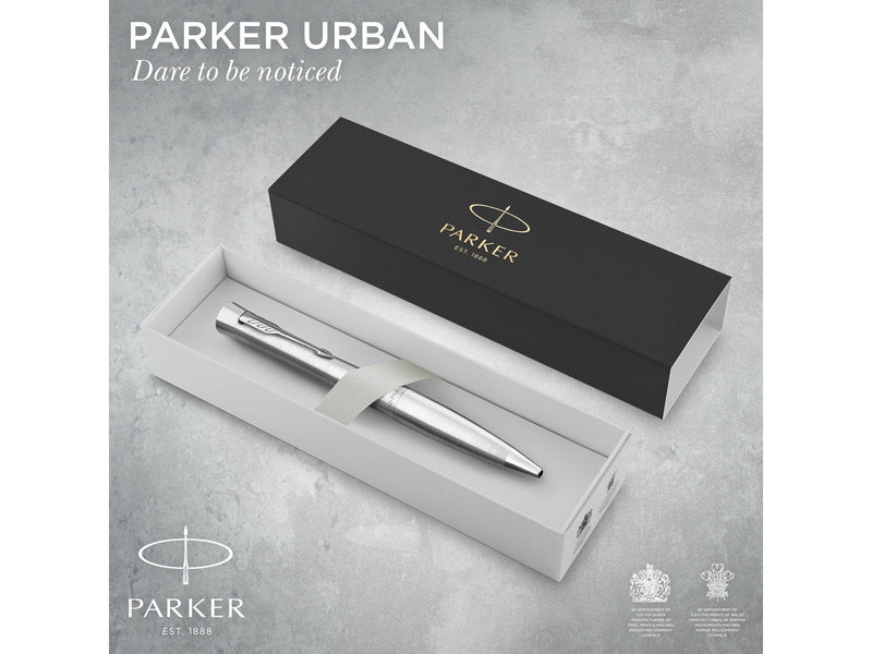 Parker Urban Twist-Kugelschreiber | Metro Metallic mit Chrom-Zierteilen | mit Nachfüllpatrone mit blauer Tinte | Geschenkbox