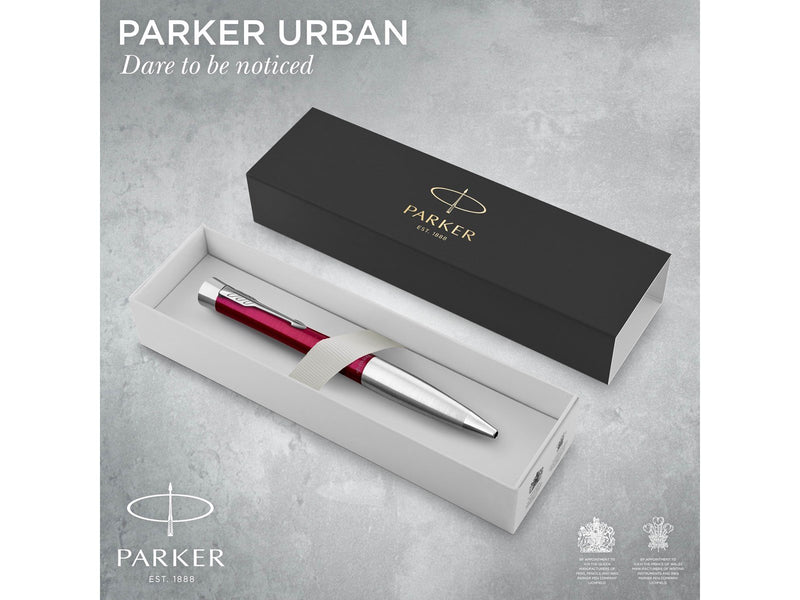 Parker Urban Twist-Kugelschreiber | Magenta mit Chrom-Zierteilen | mit Nachfüllpatrone mit blauer Tinte | Geschenkbox