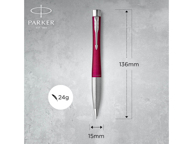 Parker Urban Twist-Kugelschreiber | Magenta mit Chrom-Zierteilen | mit Nachfüllpatrone mit blauer Tinte | Geschenkbox
