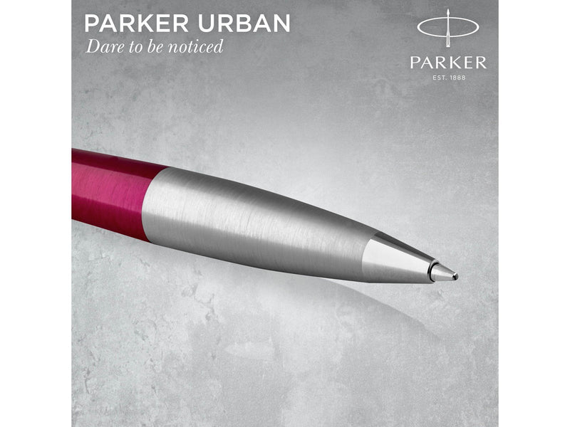Parker Urban Twist-Kugelschreiber | Magenta mit Chrom-Zierteilen | mit Nachfüllpatrone mit blauer Tinte | Geschenkbox