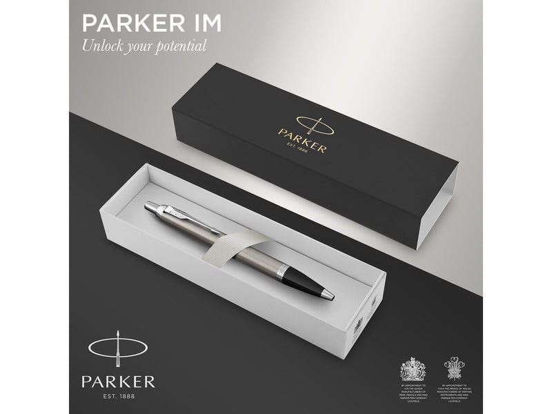 Parker IM Kugelschreiber | Edelstahl mit Chrom-Zierteilen | mittlere Spitze mit blauer Tinte | Geschenkbox