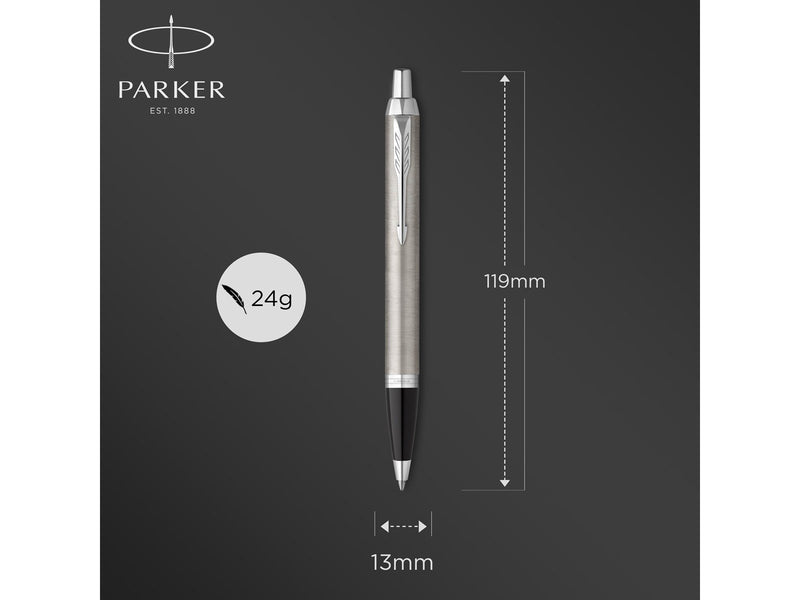 Parker IM Kugelschreiber | Edelstahl mit Chrom-Zierteilen | mittlere Spitze mit blauer Tinte | Geschenkbox