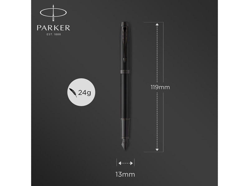 Parker IM Füller | Mattschwarz mit schwarzen Zierteilen | Füllfederhalter mit feiner Feder und blauer Tinte | Geschenkbox