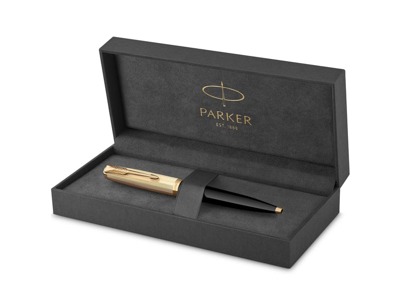 Parker 51 Kugelschreiber | Luxuriöser Schwarzer Schaft mit Goldzierteilen | Mittlere Schreibspitze in 18k Gold mit Schwarzer Nac
