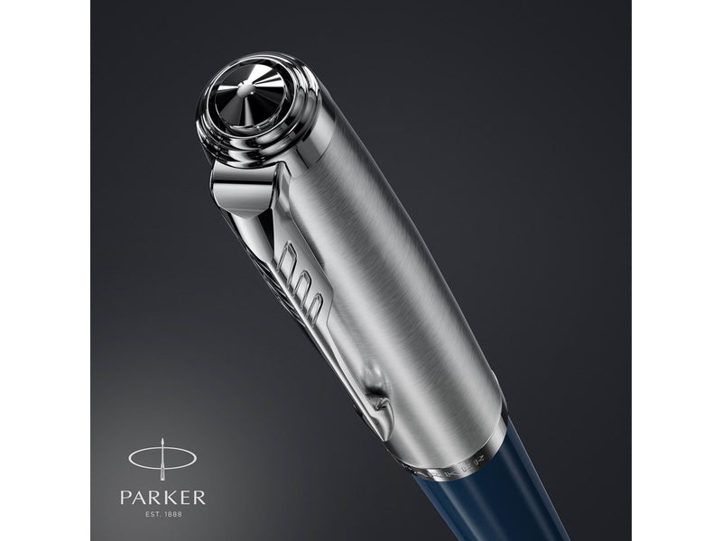 Parker 51 Füller | Nachtblauer Schaft mit Chromfarbenen Zierteilen | Füllfederhalter mit feiner Feder und schwarzer Tintenpatron