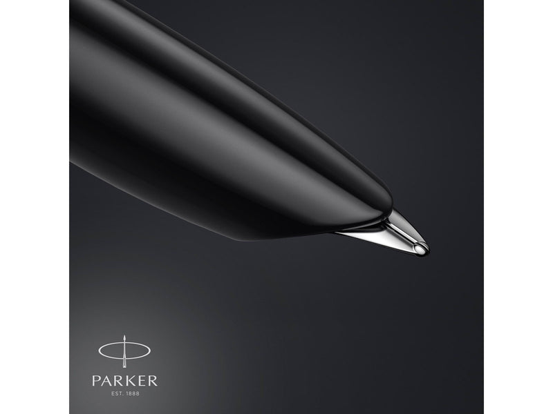 Parker 51 Füller | Schwarzer Schaft mit Chromfarbenen Zierteilen | Füllfederhalter mit feiner Feder und Schwarzer Tintenpatrone