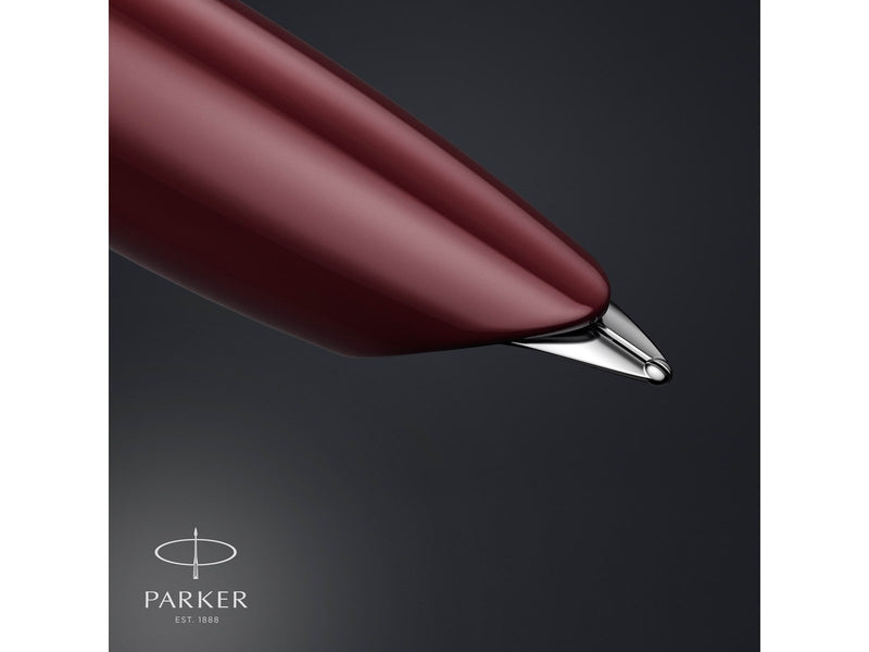 Parker 51 Füller | Burgunderroter Schaft mit Chromfarbenen Zierteilen | Füllfederhalter mit feiner Feder und Schwarzer Tintenpat