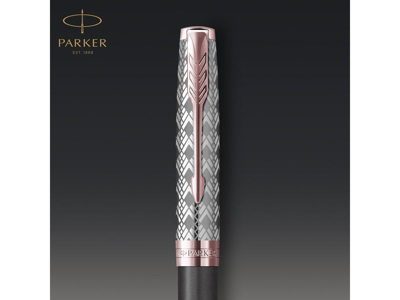 Parker PARKER Sonnet Kugelschreiber | Premium Metal & Grey Satinierung mit Rotgoldbeschichtung | Medium Spitze mit schwarzer Tin