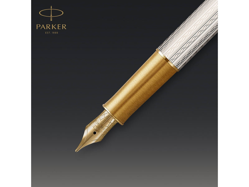 Parker Sonnet Füllfederhalter | Silberner Mistral | Feine Feder | Geschenkpackung