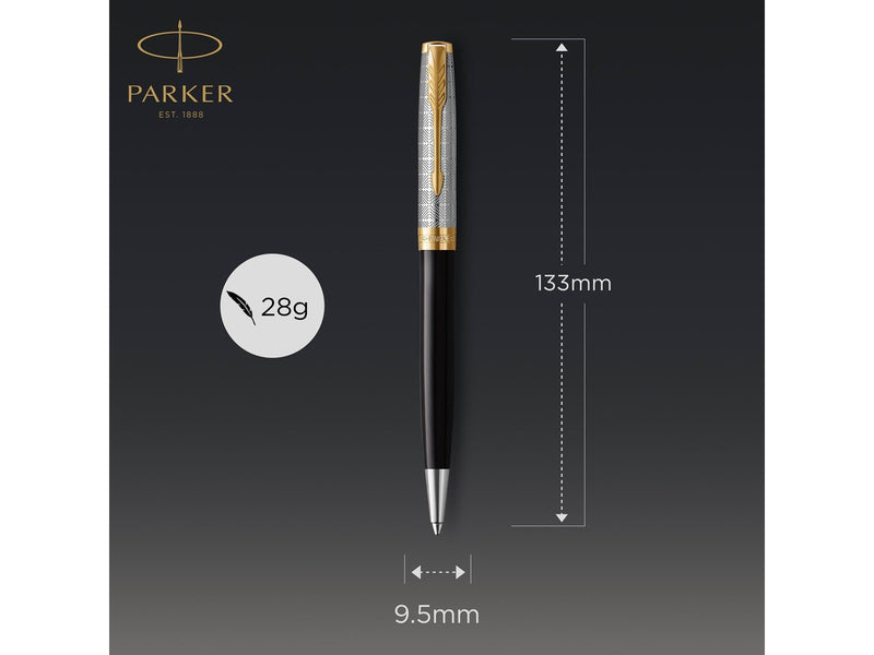 Parker PARKER Sonnet Kugelschreiber | Premium Metal & Black Glanzlack mit Goldbeschichtung | Medium Spitze mit schwarzer Tinte N