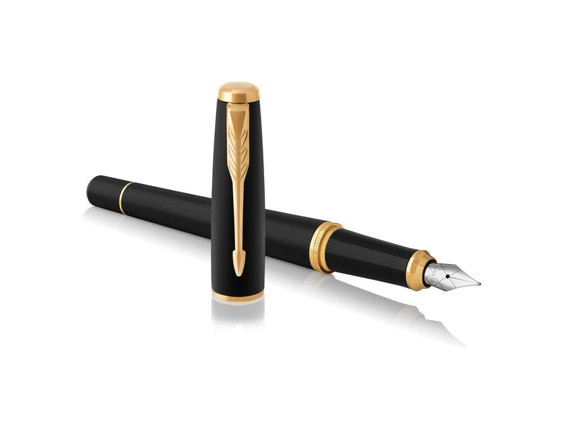 Parker Urban Duo-Geschenkset mit Kugelschreiber und Füller | schwarz-goldene Zierteile | Nachfüllmine und -patronen mit blauer T