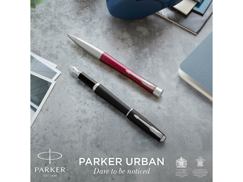 Parker Urban Duo-Geschenkset mit Kugelschreiber und Füller | schwarz-goldene Zierteile | Nachfüllmine und -patronen mit blauer T