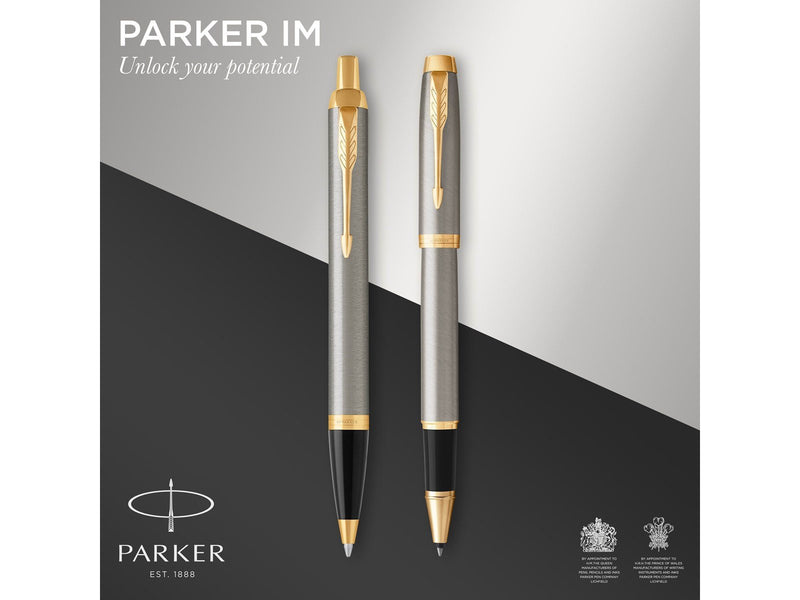 Parker IM Duo-Geschenkset mit Kugelschreiber & Tintenroller | Brushed Metal mit Goldzierteilen | Nachfüllen schwarz | Geschenkbo