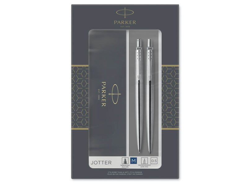 Parker Jotter Duo-Geschenkset mit Kugelschreiber und Druckbleistift (0,5 mm) | Edelstahl mit Chromzierteilen | Nachfüllmine mit