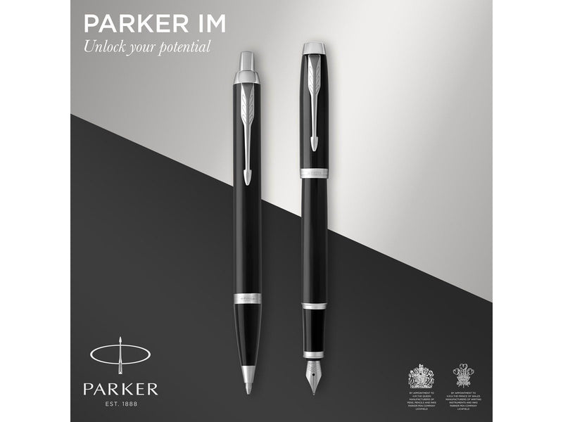 Parker IM Duo-Geschenkset mit Kugelschreiber und Füller | Hochglänzend Schwarz mit Chromzierteilen | Nachfüllmine und -patrone m