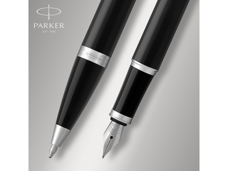Parker IM Duo-Geschenkset mit Kugelschreiber und Füller | Hochglänzend Schwarz mit Chromzierteilen | Nachfüllmine und -patrone m