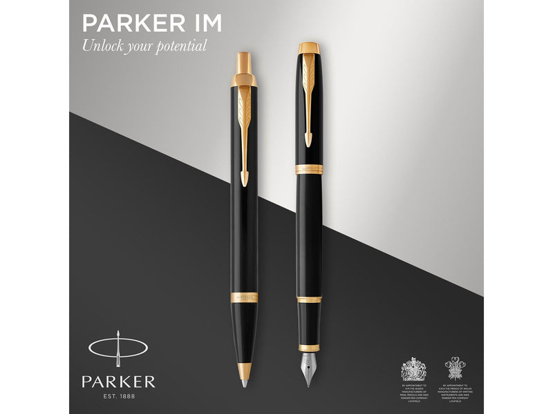 Parker IM Duo-Geschenkset mit Kugelschreiber und Füller | Hochglänzend Schwarz mit Goldzierteilen | Nachfüllmine und -patrone mi