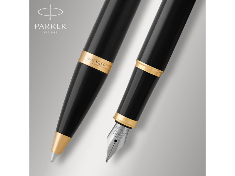 Parker IM Duo-Geschenkset mit Kugelschreiber und Füller | Hochglänzend Schwarz mit Goldzierteilen | Nachfüllmine und -patrone mi