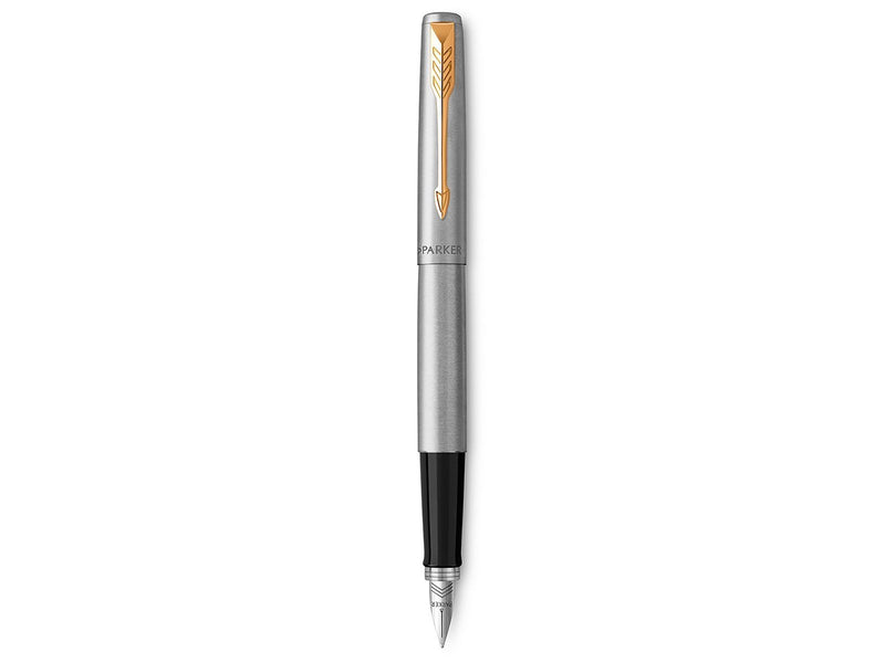 Parker Jotter Füller | Edelstahlschaft mit Goldzierteilen | Füllfederhalter mit mittlerer Feder | blaue Tinte | Geschenkbox