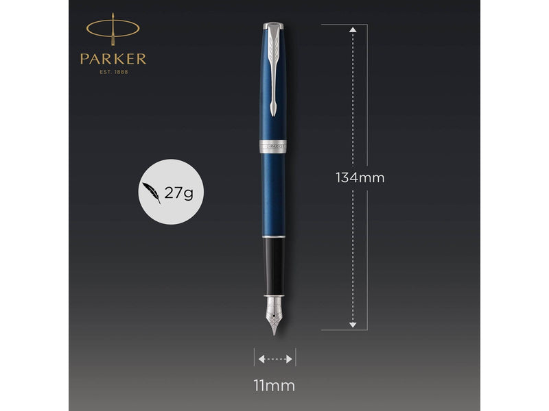 Parker Sonnet Füller | Blaue Lackierung | Füllfederhalter mit mittlerer Feder | Geschenkbox