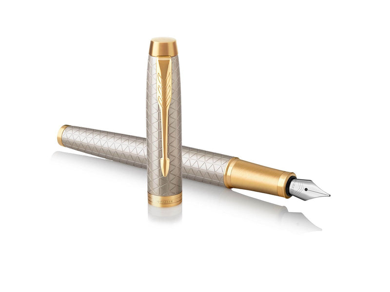 Parker IM Füller | Premium Warm Silver | Füllfederhalter mit feiner Feder | blaue Tinte | Geschenkbox
