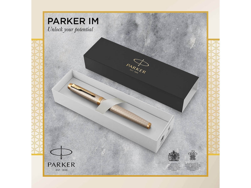 Parker IM Füller | Premium Warm Silver | Füllfederhalter mit feiner Feder | blaue Tinte | Geschenkbox