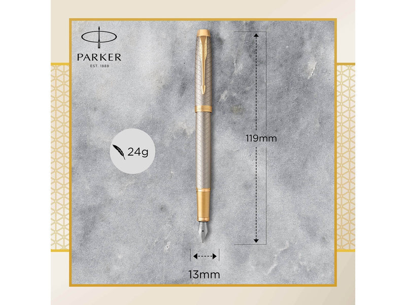Parker IM Füller | Premium Warm Silver | Füllfederhalter mit feiner Feder | blaue Tinte | Geschenkbox