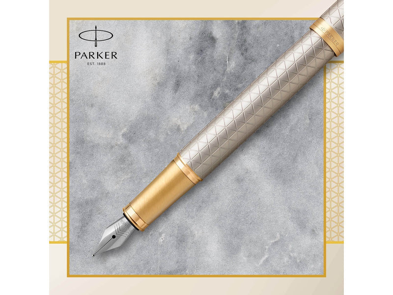 Parker IM Füller | Premium Warm Silver | Füllfederhalter mit feiner Feder | blaue Tinte | Geschenkbox
