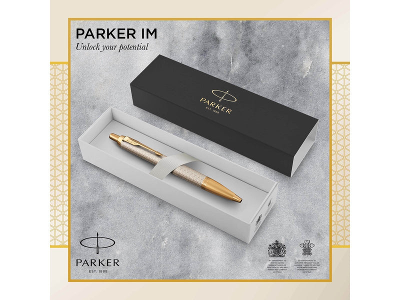 Parker IM Kugelschreiber | Premium Warm Silver | Mittlere Spitze | Blau | Geschenkbox