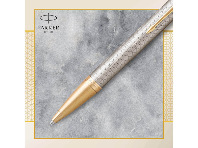 Parker IM Kugelschreiber | Premium Warm Silver | Mittlere Spitze | Blau | Geschenkbox