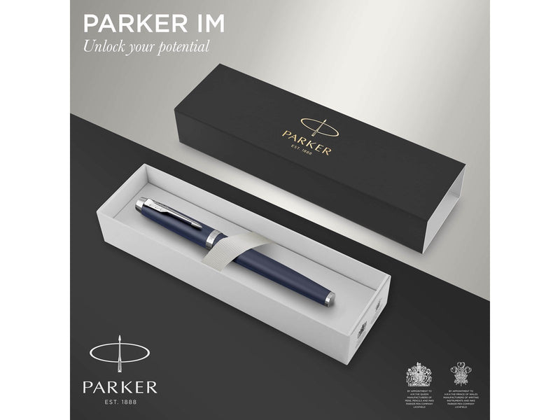 Parker IM Tintenroller | Matte Blue | feine Spitze | Schwarz | Geschenkbox