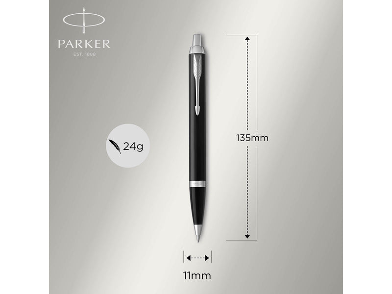 Parker IM Kugelschreiber | Schwarze Lackierung mit Chromzierteilen | Mittlere Spitze | Blau | Geschenkbox