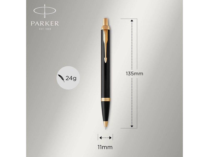 Parker IM Kugelschreiber | Schwarze Lackierung mit Goldzierteileny | Mittlere Spitze | Blau | Geschenkbox