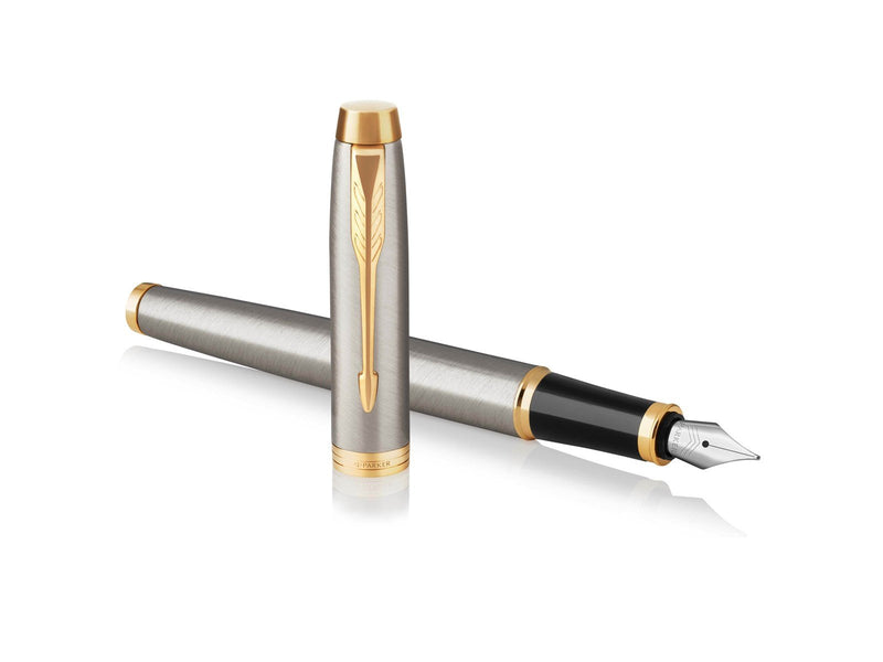 Parker IM Füller | Brushed Metal | Füllfederhalter mit mittlerer Feder | blaue Tinte | Geschenkbox
