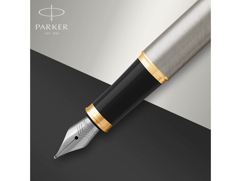 Parker IM Füller | Brushed Metal | Füllfederhalter mit mittlerer Feder | blaue Tinte | Geschenkbox
