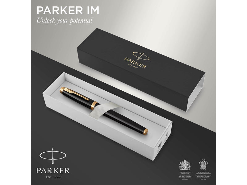 Parker IM Tintenroller | schwarze Lackierung mit Goldzierteilen | feine Spitze | Schwarz | Geschenkbox