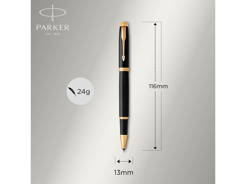 Parker IM Tintenroller | schwarze Lackierung mit Goldzierteilen | feine Spitze | Schwarz | Geschenkbox