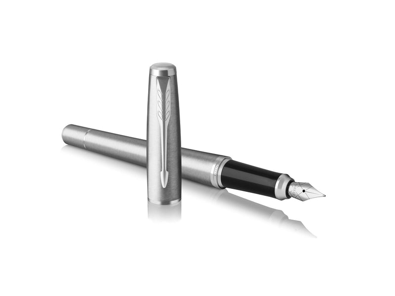 Parker Urban Füller | Metro Metallic | Füllfederhalter mit mittlerer Feder und blauer Tinte | Geschenkbox