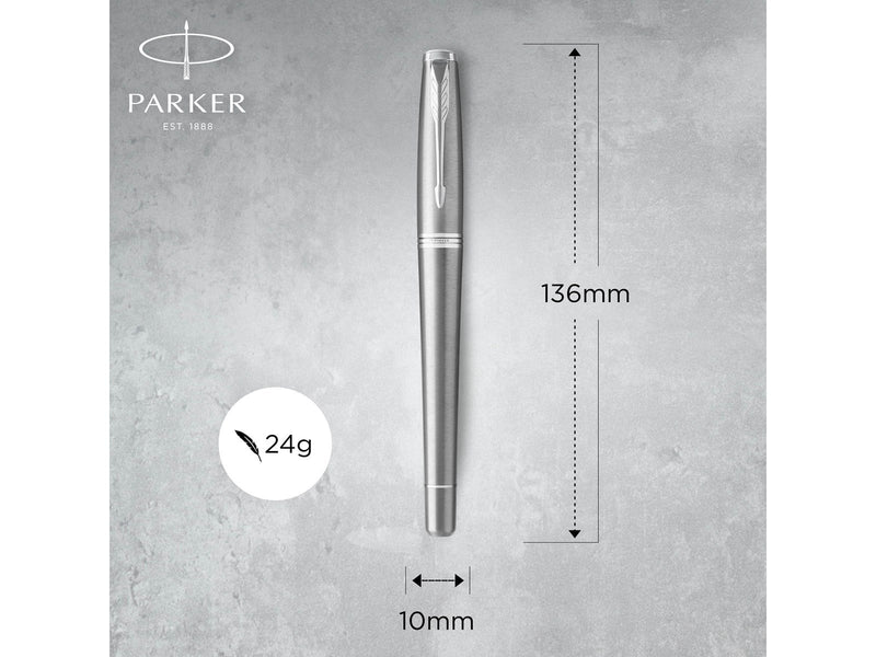 Parker Urban Füller | Metro Metallic | Füllfederhalter mit mittlerer Feder und blauer Tinte | Geschenkbox