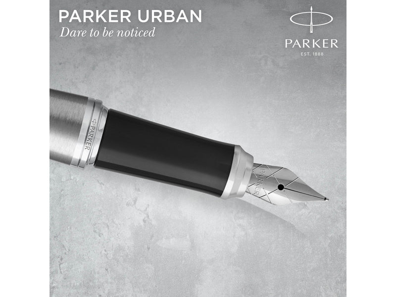Parker Urban Füller | Metro Metallic | Füllfederhalter mit mittlerer Feder und blauer Tinte | Geschenkbox