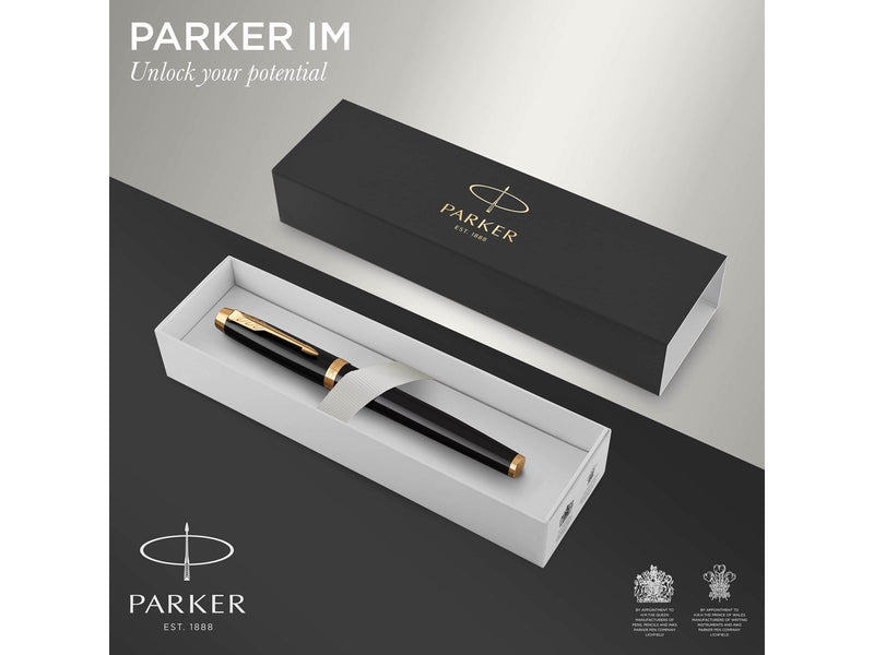 Parker IM Füller | schwarze Lackierung mit Goldzierteilen | Füllfederhalter mit mittlerer Feder | blaue Tinte | Geschenkbox