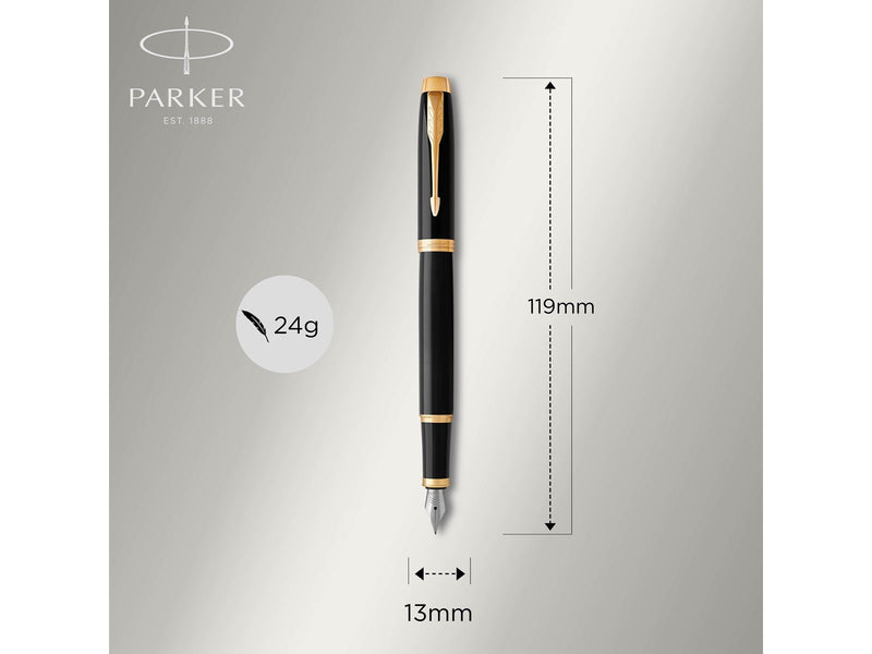 Parker IM Füller | schwarze Lackierung mit Goldzierteilen | Füllfederhalter mit mittlerer Feder | blaue Tinte | Geschenkbox