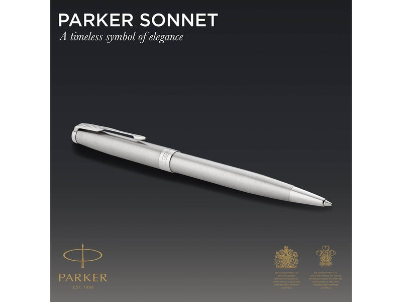 Parker Sonnet Kugelschreiber | Edelstahl mit Palladiumzierteilen | Mittlere Spitze | schwarze Tinte | Geschenkbox